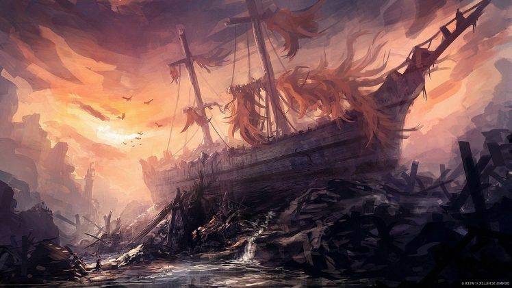 fantasy Art, Illustration, Colorful, Painting, Ship HD Wallpaper Desktop Background