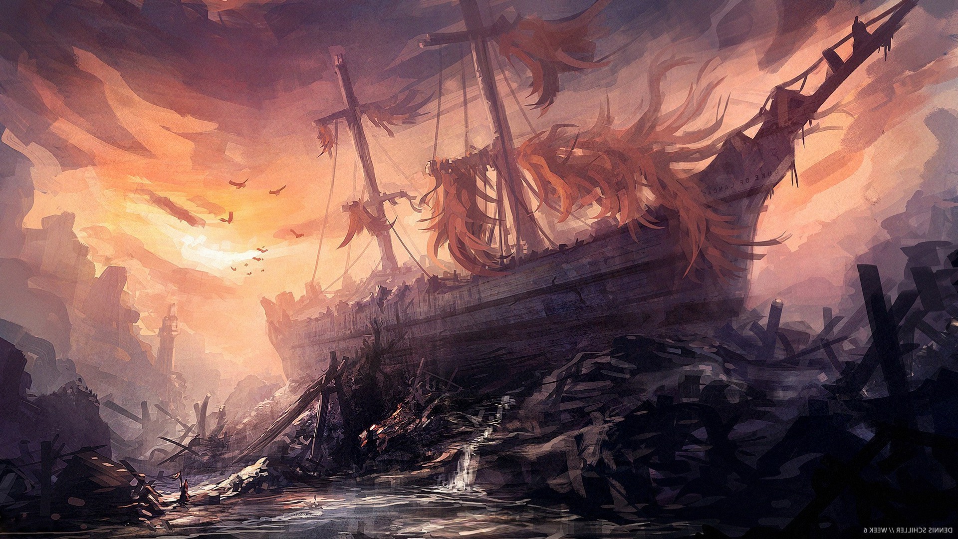fantasy Art, Illustration, Colorful, Painting, Ship Wallpaper
