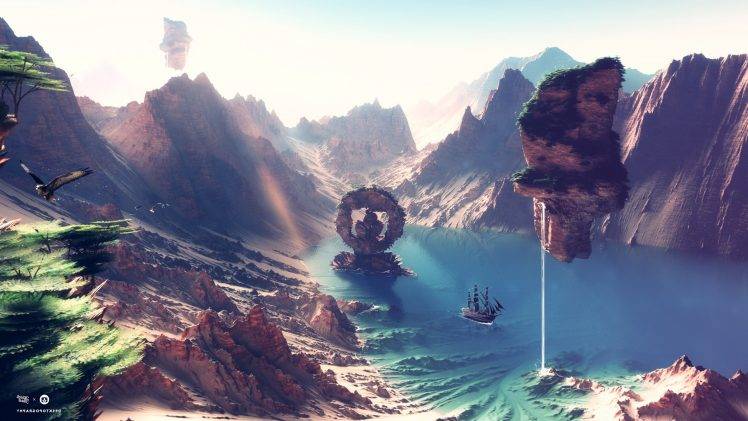 artwork, Digital Art, Planet, Lake, Fantasy Art HD Wallpaper Desktop Background