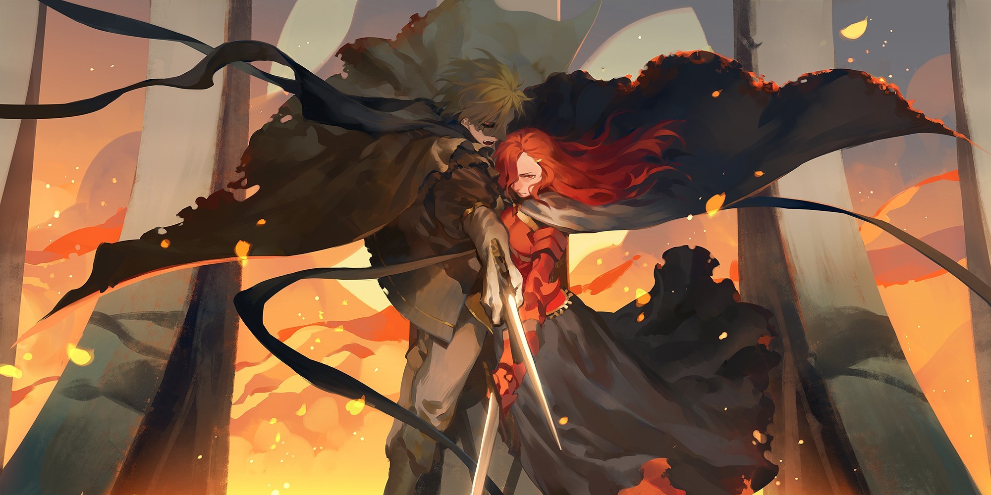 sword, Redhead, Mask, Fantasy Art Wallpaper