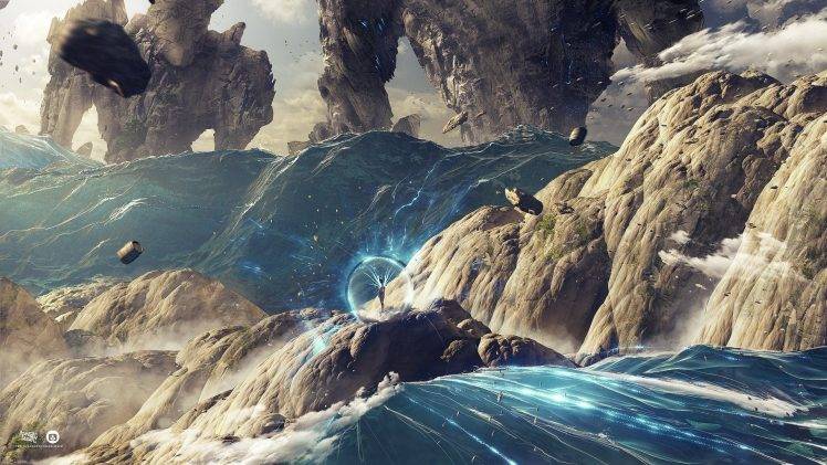 artwork, Fantasy Art, Digital Art, Planet, Floating Island, Sea HD Wallpaper Desktop Background