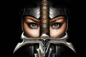 women, Soldier, Armor, Sword, Face, Eyes, Fantasy Art, Scars, Black Background