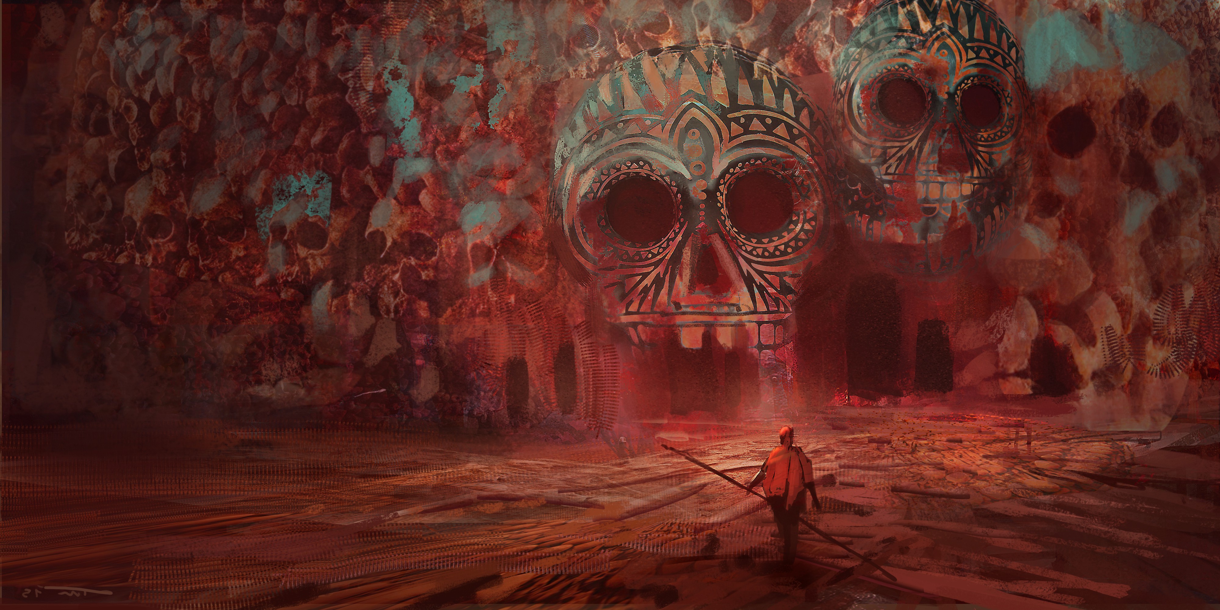 skull, Cave, Fantasy Art, Artwork, Surreal, Red Wallpaper