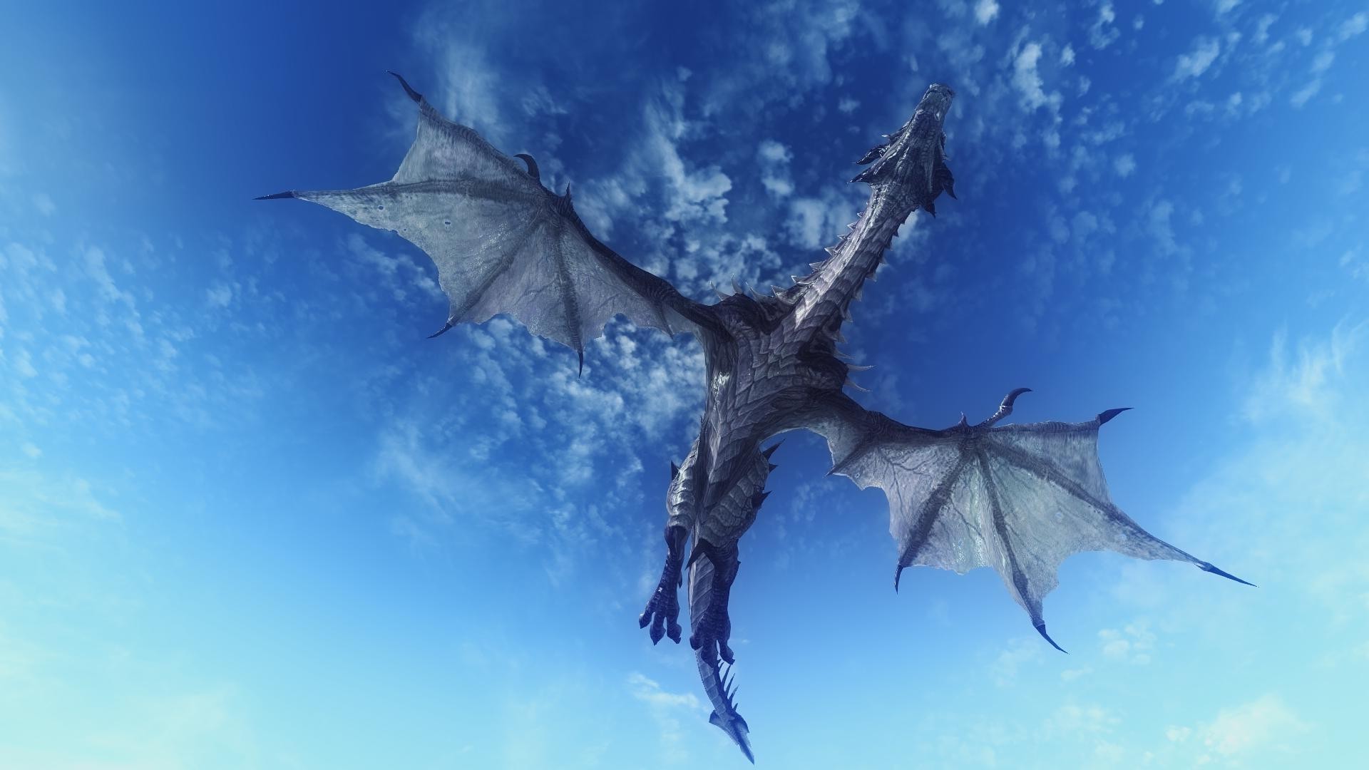 fantasy Art, Dragon, Flying, Sky, Dragon Wings, Tail, Clouds, Digital Art, Scales, Claws, The Elder Scrolls V: Skyrim Wallpaper