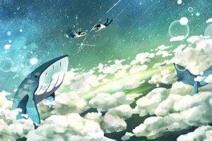 fantasy Art, Sky, Whale, Flying