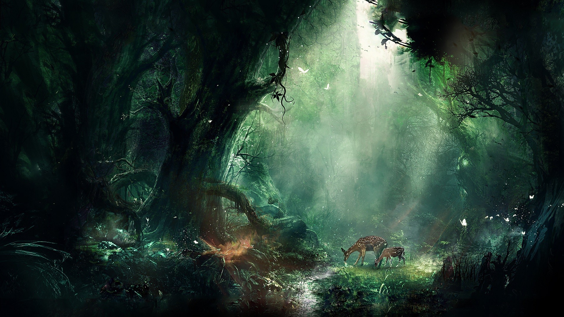 artwork, Fantasy Art, Forest, Trees, Animals, Bambi, Deer Wallpaper