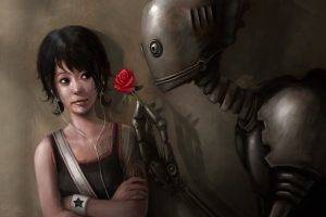 robot, Fantasy Art, Artwork, Rose, Science Fiction