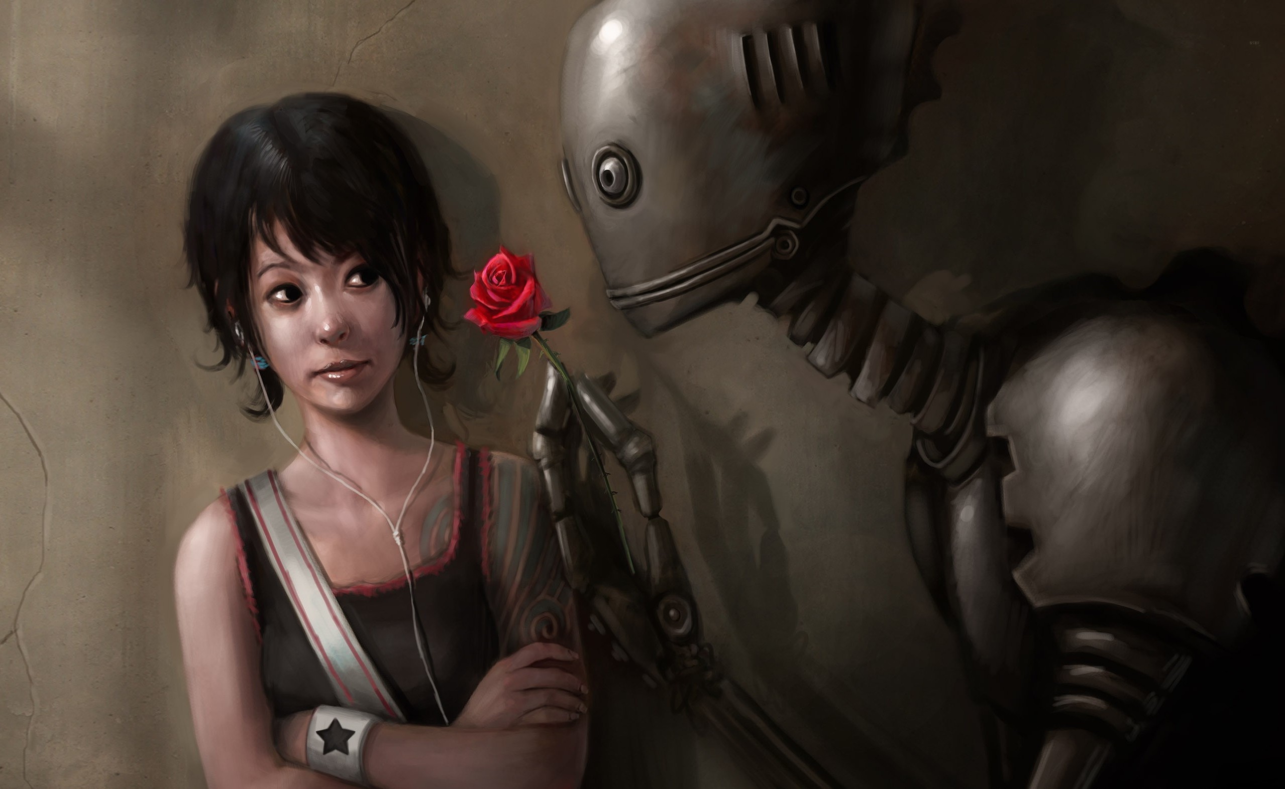 robot, Fantasy Art, Artwork, Rose, Science Fiction Wallpaper