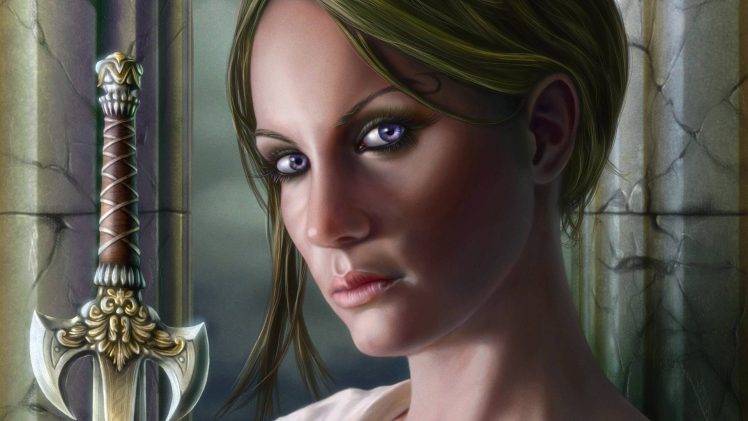 fantasy Art, Face, Women, Sword, Artwork HD Wallpaper Desktop Background