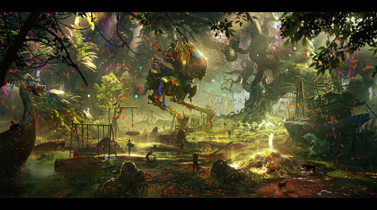 artwork, Fantasy Art, Playground, Jungles, Robot HD Wallpaper Desktop Background
