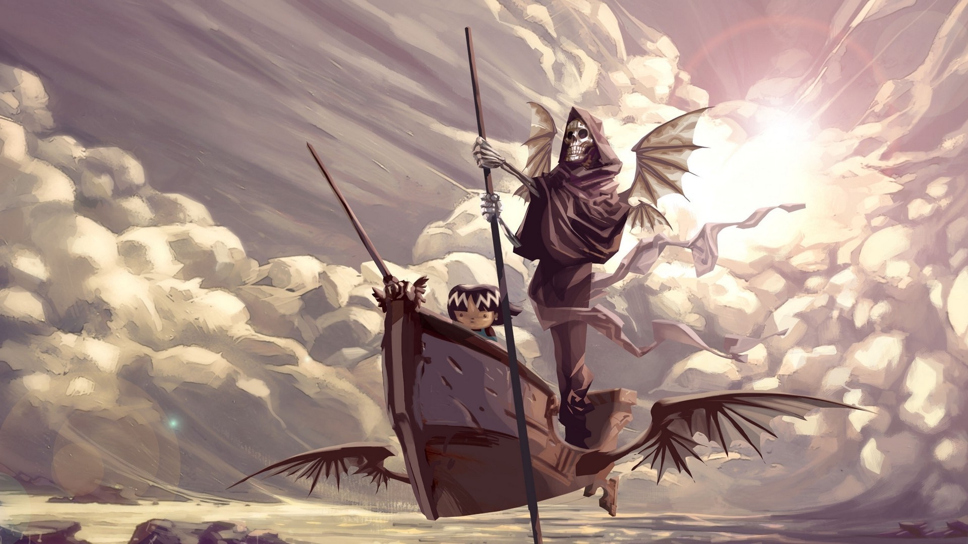 artwork, Fantasy Art, Death, Clouds, Boat Wallpaper