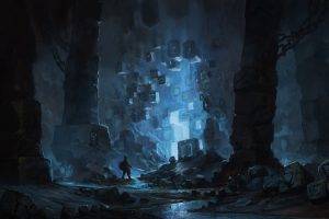 science Fiction, Fantasy Art, Blue, Cave