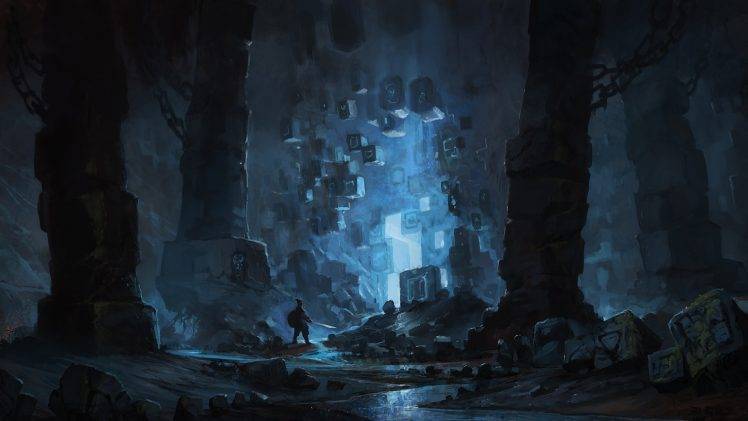 science Fiction, Fantasy Art, Blue, Cave HD Wallpaper Desktop Background