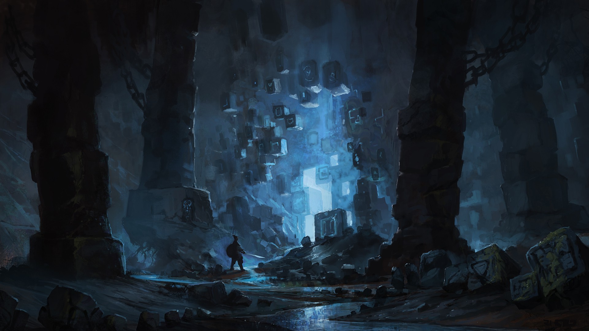 science Fiction, Fantasy Art, Blue, Cave Wallpaper