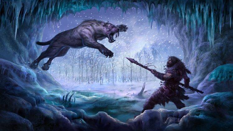 artwork, Fantasy Art, Tiger, Animals, Cave HD Wallpaper Desktop Background