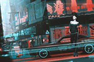 artwork, Fantasy Art, Cyberpunk, Women, China Town, Kuldar Leement