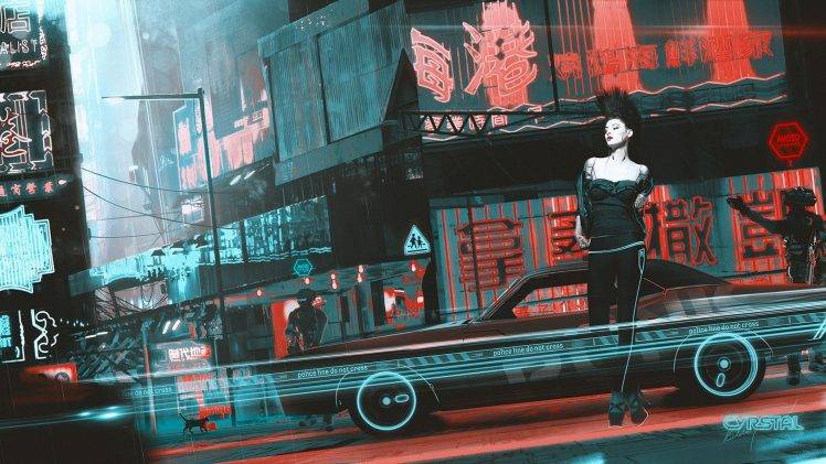 artwork, Fantasy Art, Cyberpunk, Women, China Town, Kuldar Leement HD Wallpaper Desktop Background