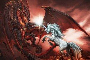 unicorns, Dragon, Fantasy Art
