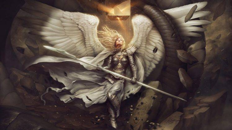 angel, Wings, Artwork, Armor, Spear, Cape, Women, Hery, Fantasy Art HD Wallpaper Desktop Background