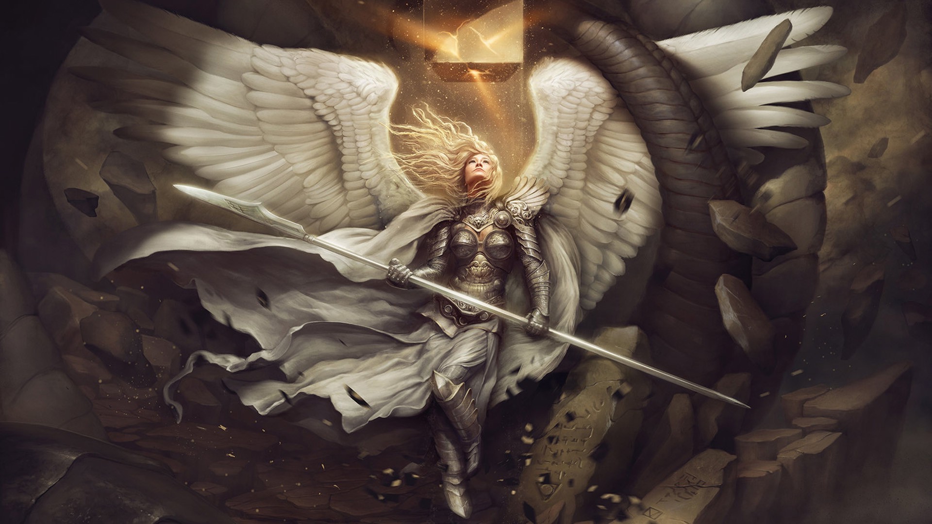 angel, Wings, Artwork, Armor, Spear, Cape, Women, Hery, Fantasy Art Wallpaper