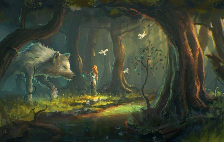 fantasy Art, Wolf, Forest HD Wallpaper Desktop Background