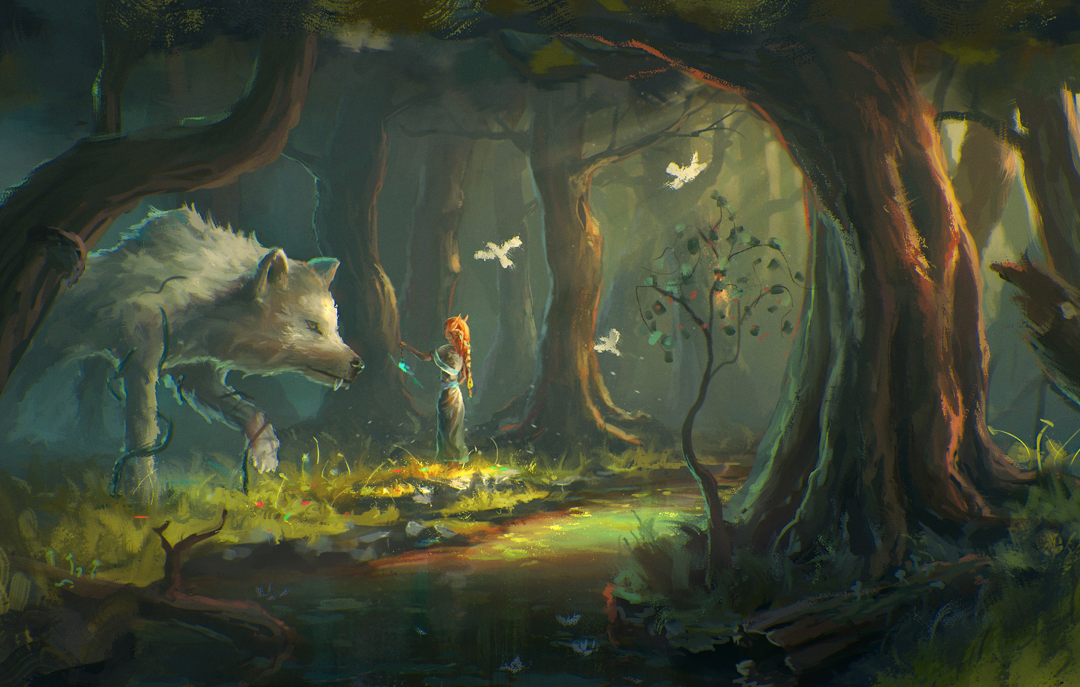 fantasy Art, Wolf, Forest Wallpaper