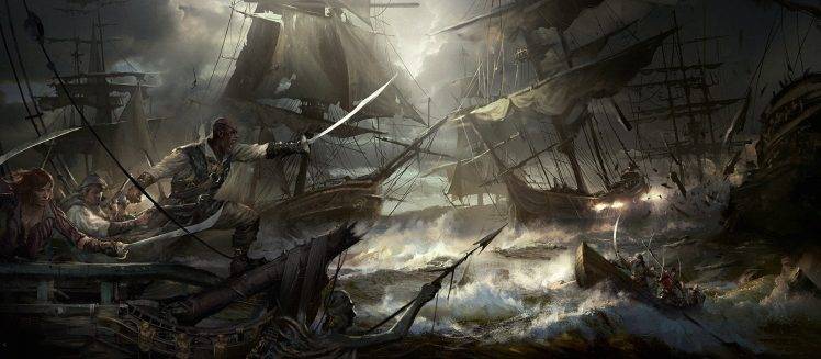 artwork, Fantasy Art, Ocean Battle HD Wallpaper Desktop Background