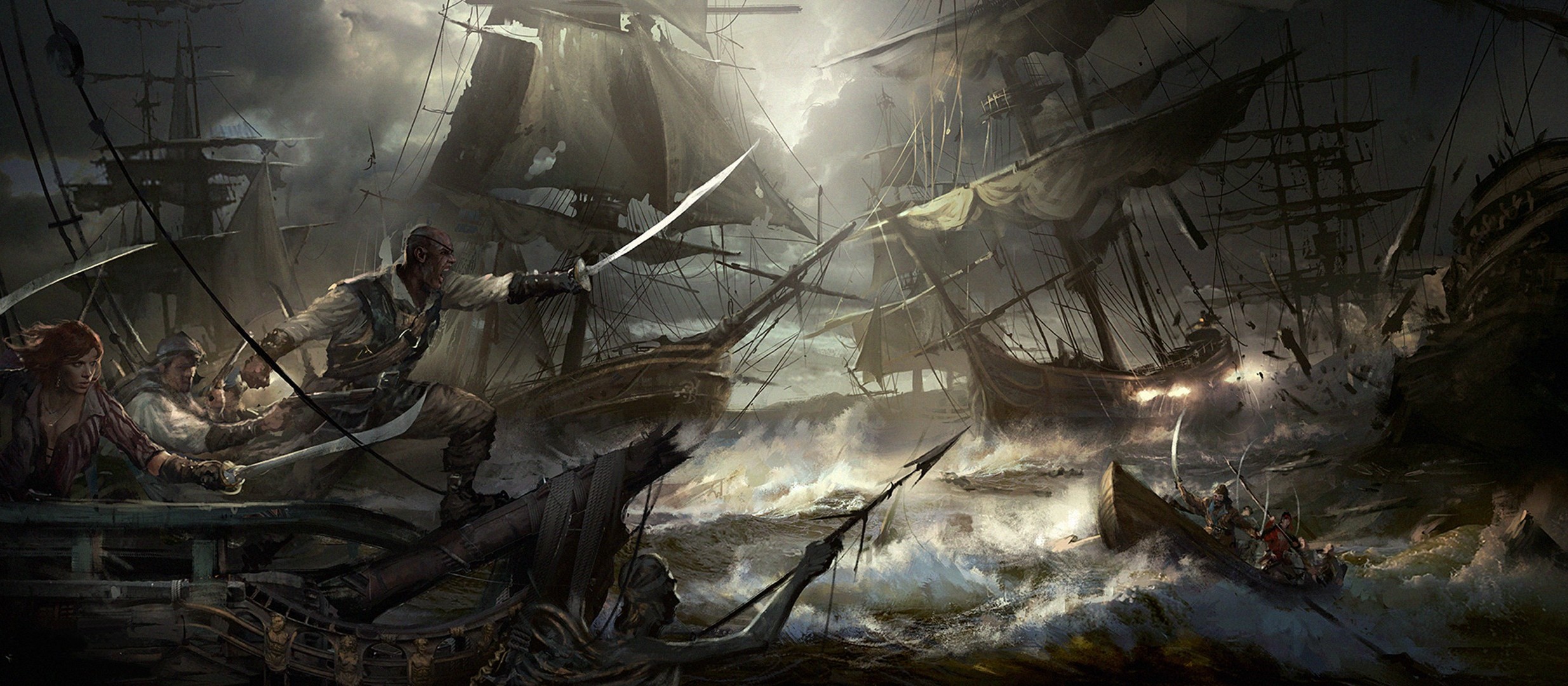 artwork, Fantasy Art, Ocean Battle Wallpaper