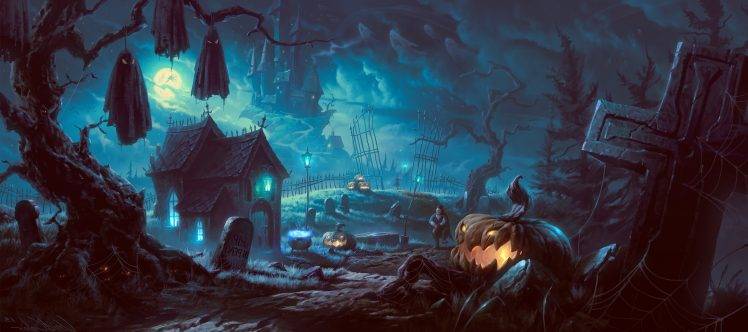 artwork, Fantasy Art, Halloween, Pumpkin, Forest HD Wallpaper Desktop Background