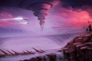 fantasy Art, Spaceship, Futuristic, Waterfall, Aircraft, River