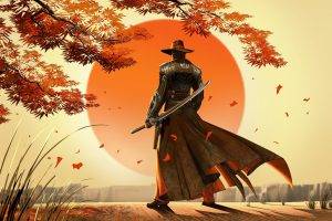 artwork, Fantasy Art, Cowboys, Samurai, Japan