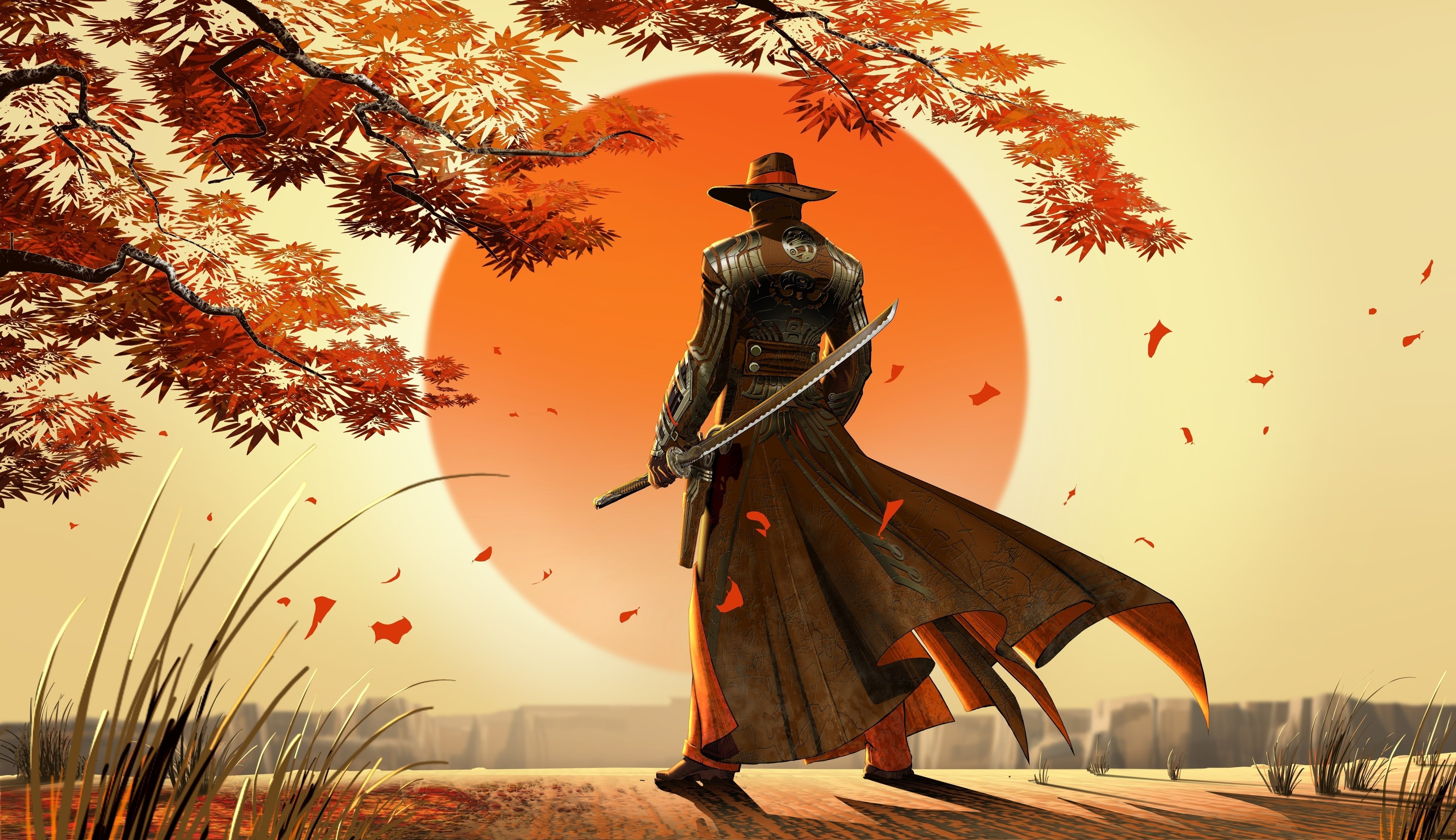 artwork, Fantasy Art, Cowboys, Samurai, Japan Wallpaper