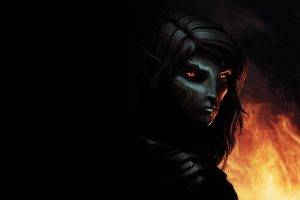 fantasy Art, The Elder Scrolls V: Skyrim, Dark Elf, Fire, Elves, Dark, Red Eyes