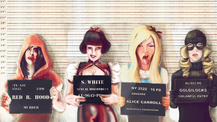 artwork, Fantasy Art, Red Hood, Snow White, Alice In Wonderland, Criminal HD Wallpaper Desktop Background