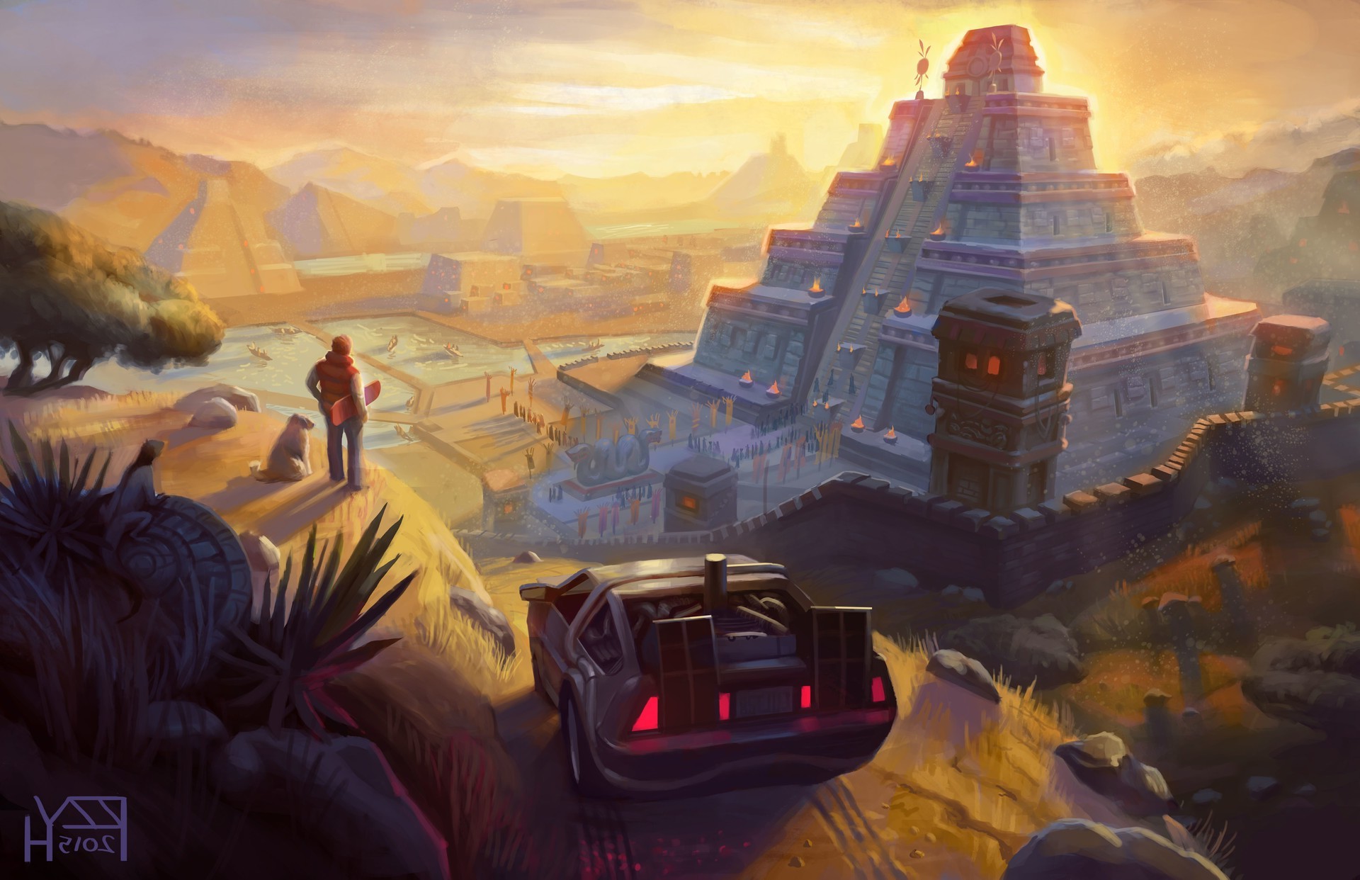 artwork, Fantasy Art, Back To The Future, DeLorean, Pyramid, Movies, Mayan, Aztec Wallpaper