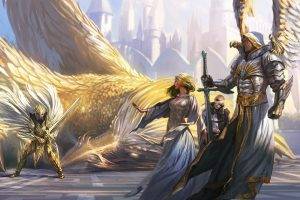Might And Magic, Heroes Of Might And Magic, Fantasy Art, Angel, Wings, Armor, Sword, Knight, Knights, Women, Griffins, Dragon