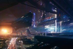 future City, Lights, Space, Futuristic, Spaceship, Fantasy Art, Mass Effect