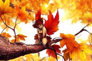 artwork, Fantasy Art, Digital Art, Fairies, Leaves, Maple Leaves, Trees