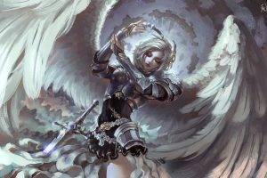 fantasy Art, Angel, Armor, Wings, Gray