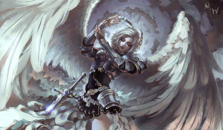 fantasy Art, Angel, Armor, Wings, Gray HD Wallpaper Desktop Background