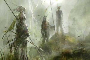 fantasy Art, Warrior, Spear, Green