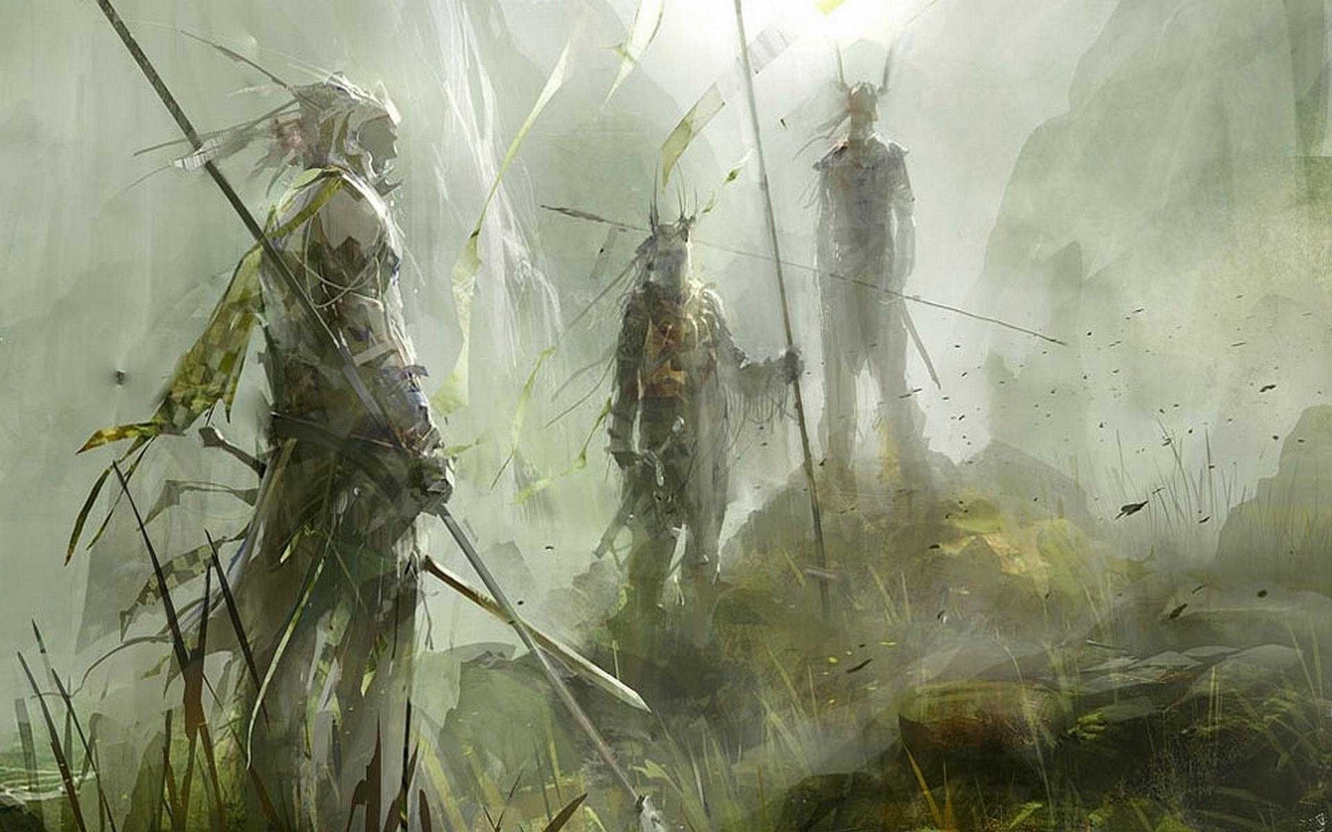 fantasy Art, Warrior, Spear, Green Wallpaper