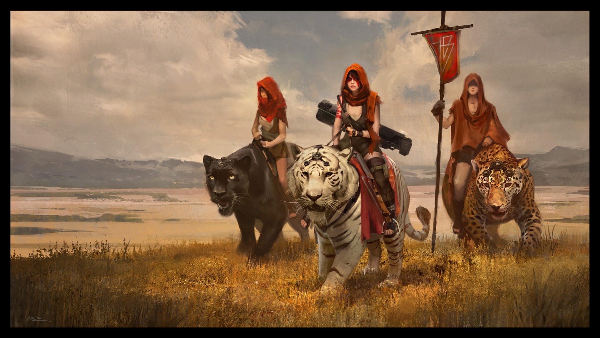 artwork, Fantasy Art, Tiger, Animals, Leopard, Jaguars, White Tigers, Women, Concept Art Wallpaper