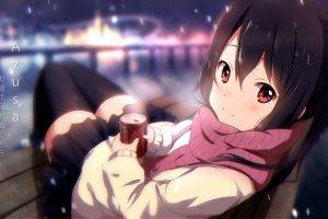 anime Girls, Coffee, Winter, Scarf, Nakano Azusa, K ON!