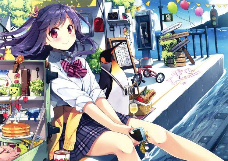 original Characters, Anime Girls, Penguin, School Uniform HD Wallpaper Desktop Background