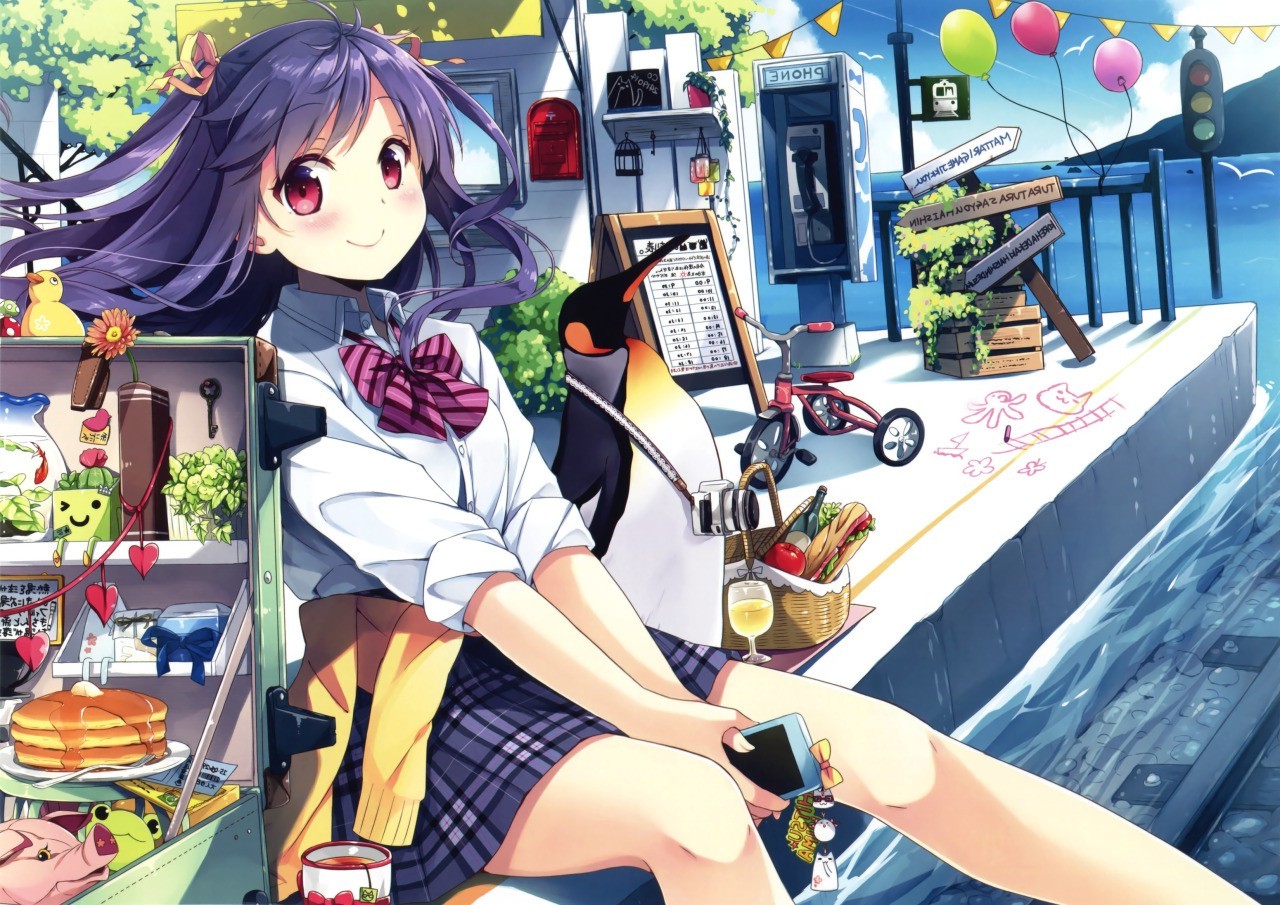 original Characters, Anime Girls, Penguin, School Uniform Wallpaper