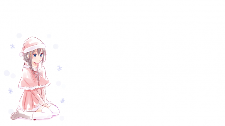 Christmas, Simple Background, Kantai Collection, Shigure (KanColle), Snow Flakes, Santa Hats HD Wallpaper Desktop Background