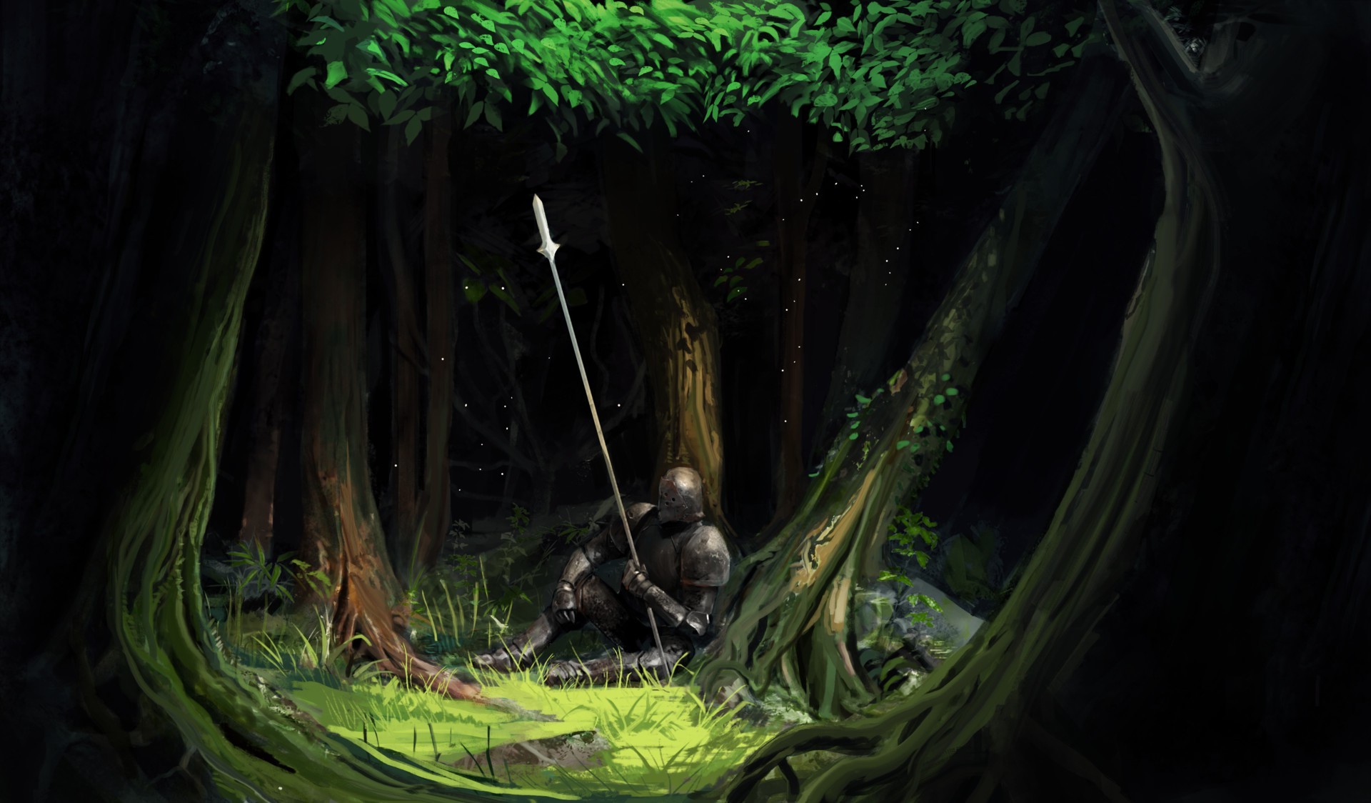 artwork, Fantasy Art, Trees, Forest, Knight, Armor, Spear Wallpaper