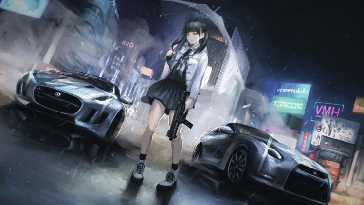 anime Girls, Women With Guns, Original Characters, Umbrella HD Wallpaper Desktop Background