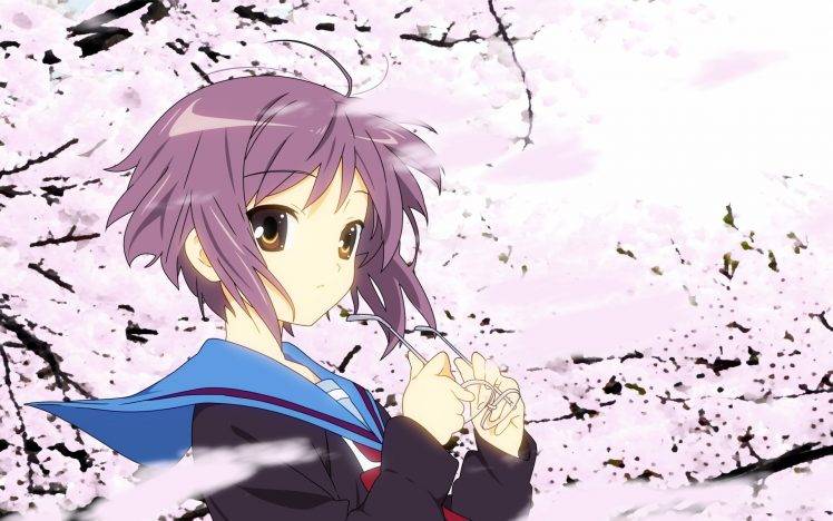 The Melancholy Of Haruhi Suzumiya, Nagato Yuki, Glasses, Anime Girls, Anime, Short Hair, School Uniform HD Wallpaper Desktop Background